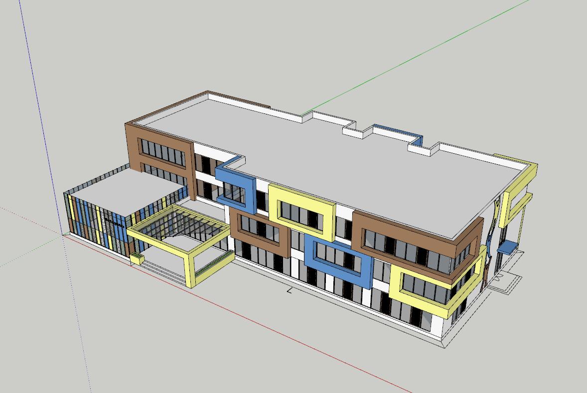 007 九班幼儿园建筑设计两个方案SU模型（CAD+SU）-4