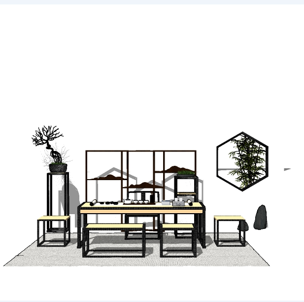 桌椅套装SU模型一 (16)-1