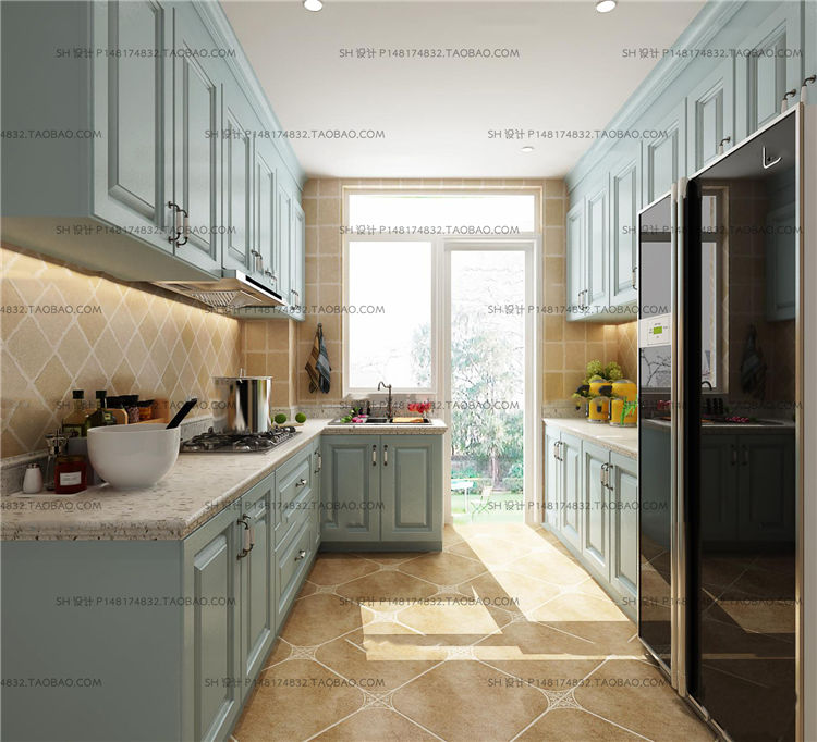 欧式厨房橱柜3D模型-1