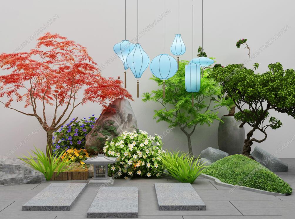 新中式假山绿植庭院小品吊灯3D模型ID：430515.jpeg
