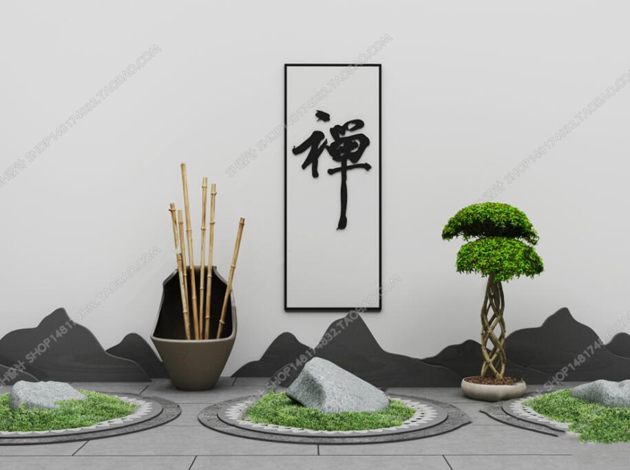 新中式石头盆栽摆件组合3D模型ID：449168.jpeg