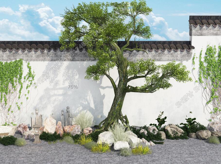 新中式庭院景观组合3D模型-1