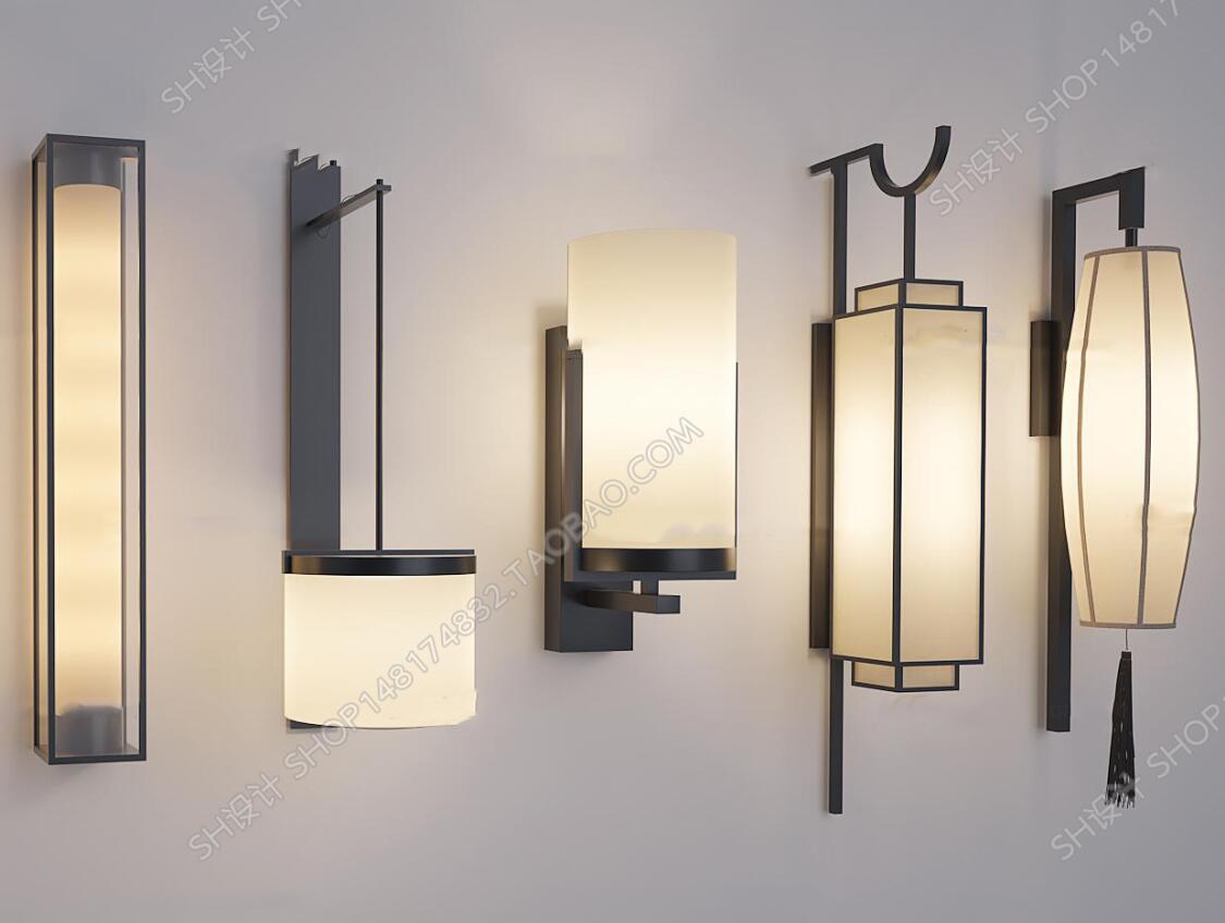 新中式壁灯组合3D模型ID：376599.jpeg