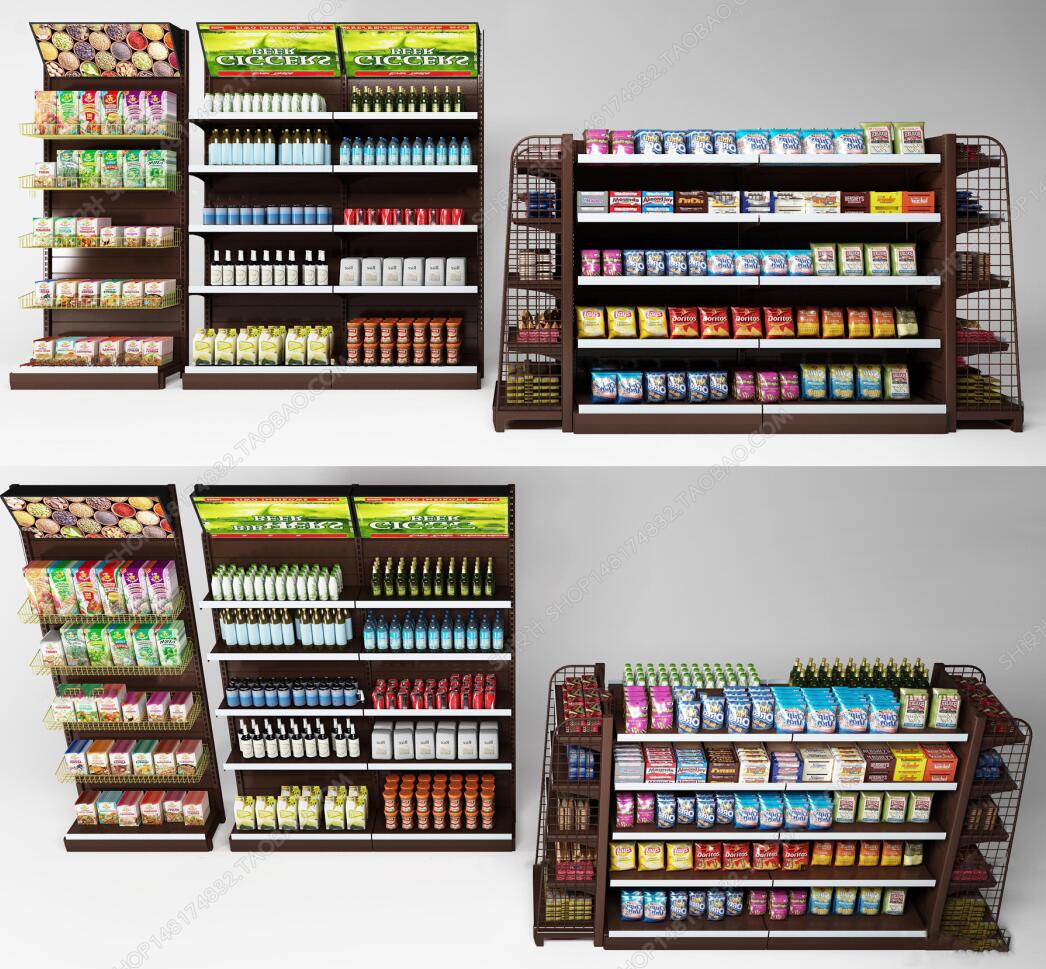 现代超市零食饮料货架商展柜组合3D模型ID：342008.jpeg