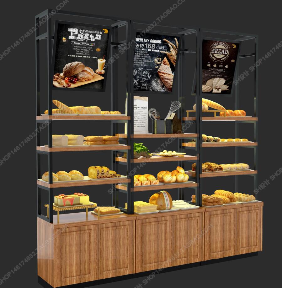 现代超市面包架3D模型-1