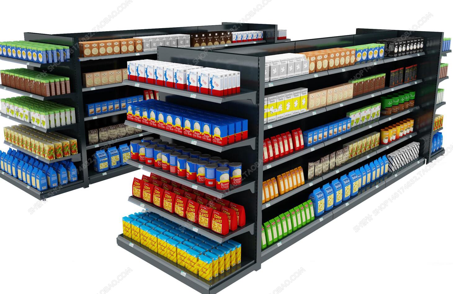 现代零食超市货架组合3D模型ID：363405-1