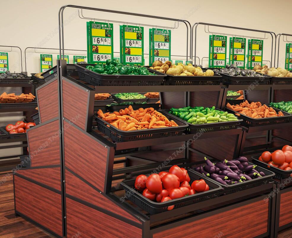 现代生鲜超市蔬菜展架货架3D模型ID：438274.jpeg