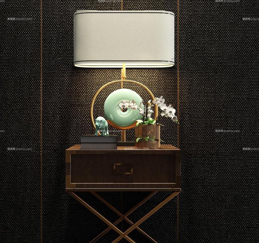 现代实木床头柜台灯组合3d模型.jpg