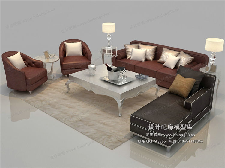 欧式风格沙发组合3Dmax模型 (5)-1