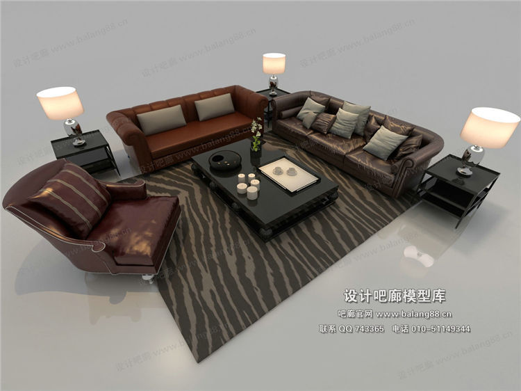 欧式风格沙发组合3Dmax模型 (6)-1