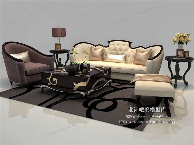 欧式风格沙发组合3Dmax模型 (11)-1