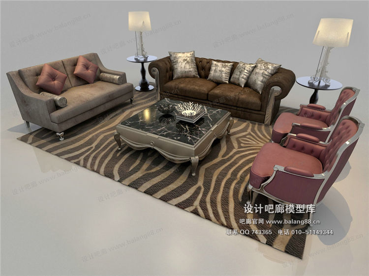 欧式风格沙发组合3Dmax模型 (13)-1