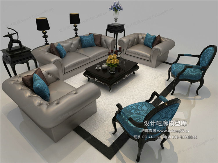 欧式风格沙发组合3Dmax模型 (14)-1