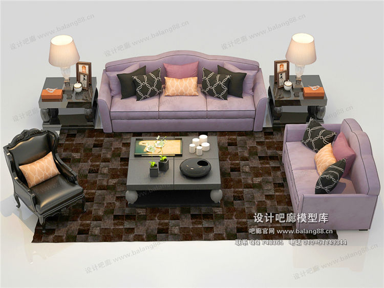 欧式风格沙发组合3Dmax模型 (17)-1