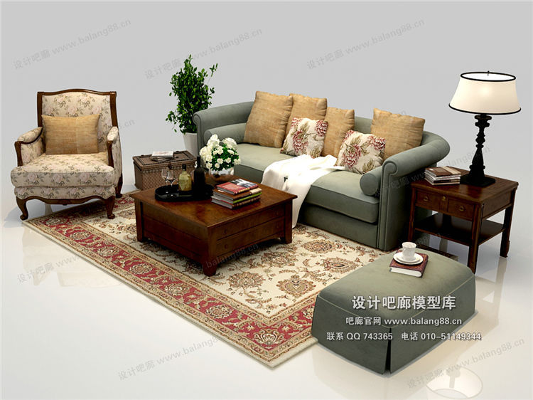欧式风格沙发组合3Dmax模型 (18)-1