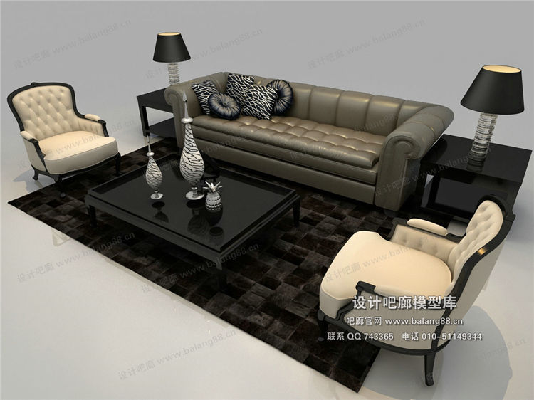 欧式风格沙发组合3Dmax模型 (20)-1