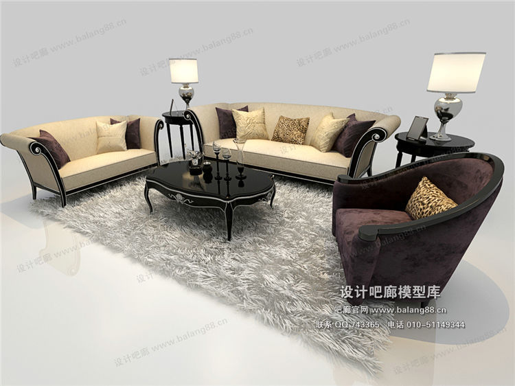 欧式风格沙发组合3Dmax模型 (21)-1
