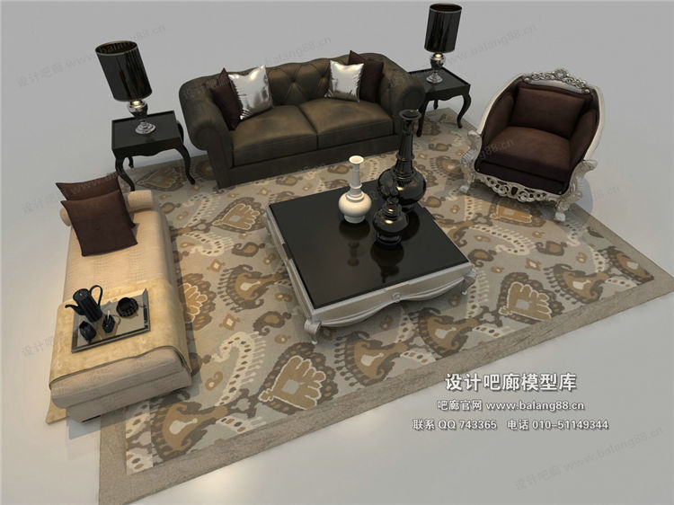 欧式风格沙发组合3Dmax模型 (23)-1