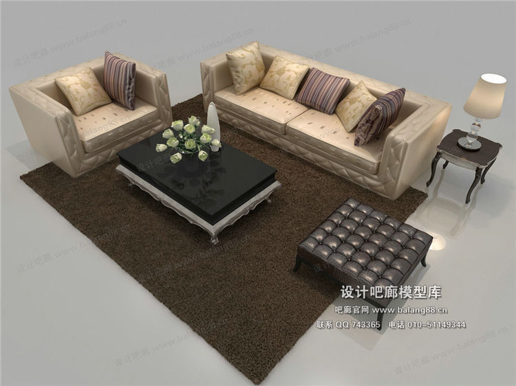 欧式风格沙发组合3Dmax模型 (24)-1