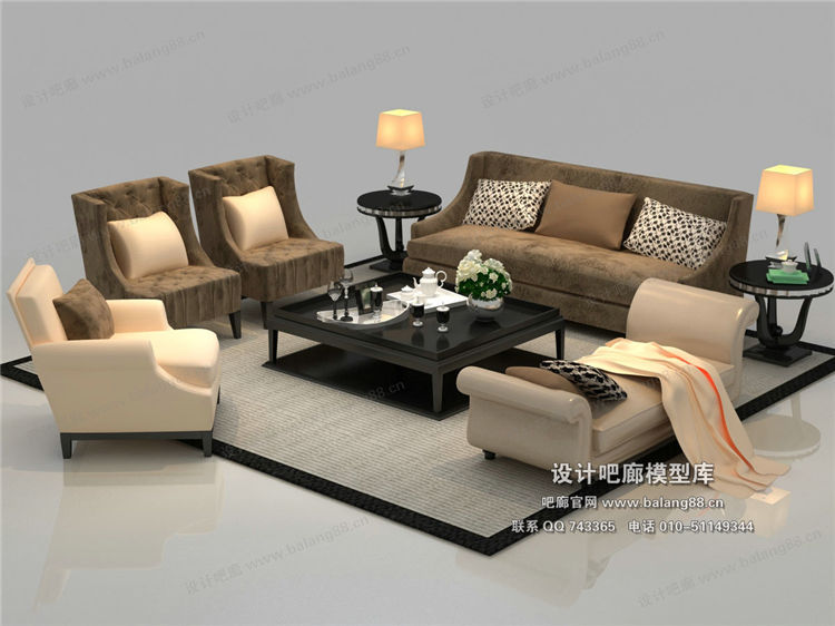 欧式风格沙发组合3Dmax模型 (26)-1