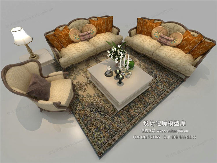 欧式风格沙发组合3Dmax模型 (28)-1