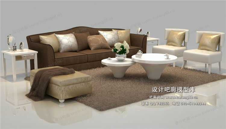 欧式风格沙发组合3Dmax模型 (34)-1