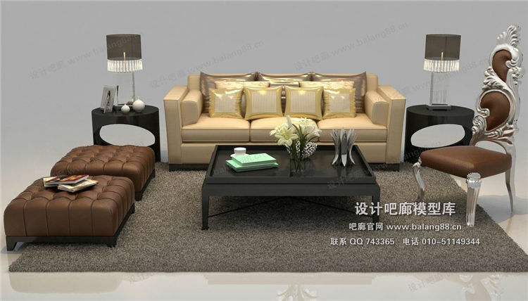 欧式风格沙发组合3Dmax模型 (36)-1