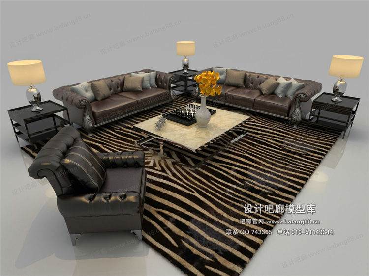 欧式风格沙发组合3Dmax模型 (42)-1