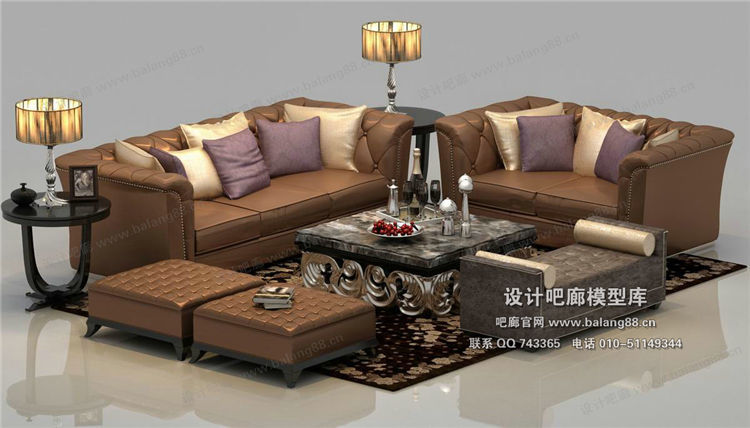 欧式风格沙发组合3Dmax模型 (43)-1