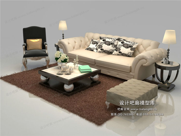 欧式风格沙发组合3Dmax模型 (46)-1