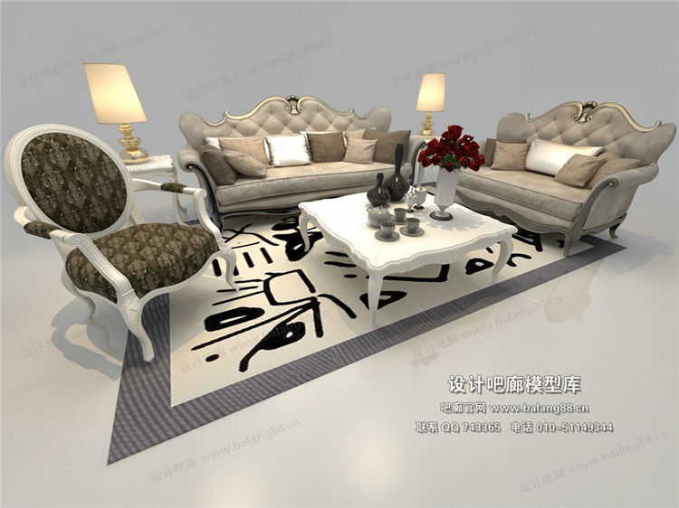欧式风格沙发组合3Dmax模型 (49)-1