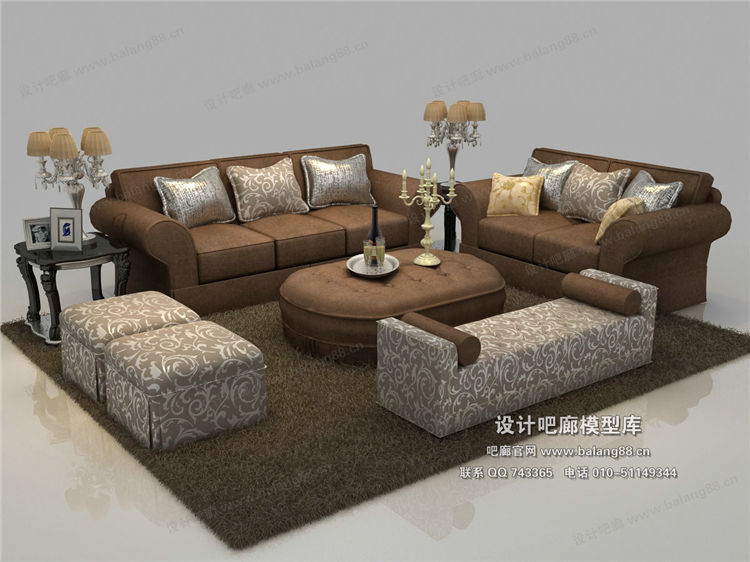 欧式风格沙发组合3Dmax模型 (50)-1