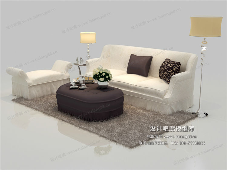欧式风格沙发组合3Dmax模型 (52)-1
