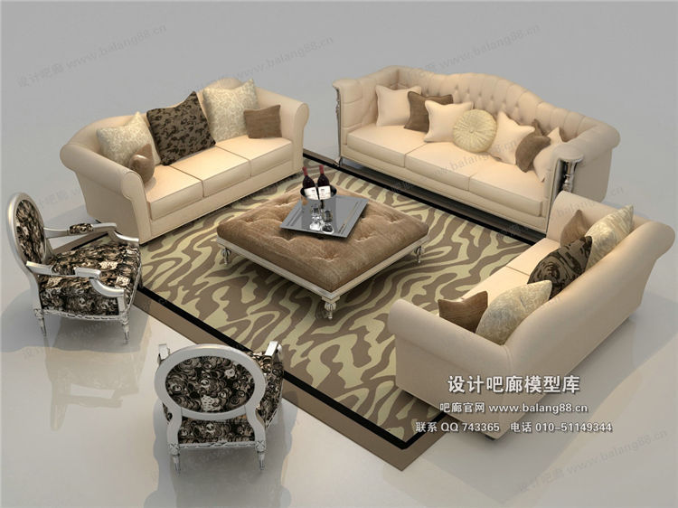 欧式风格沙发组合3Dmax模型 (54)-1