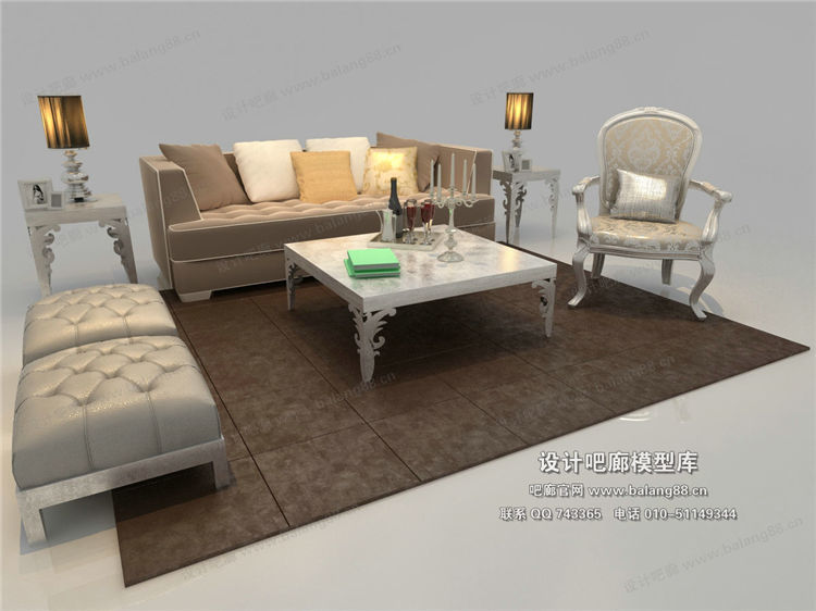 欧式风格沙发组合3Dmax模型 (55)-1