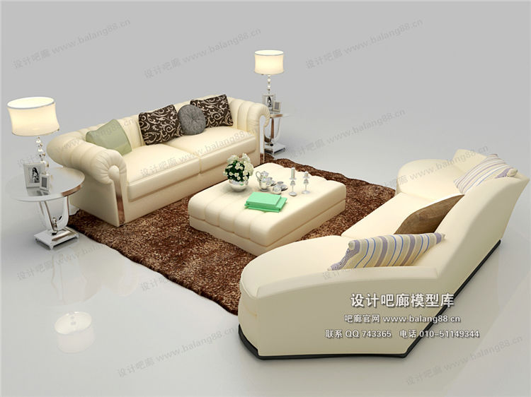 欧式风格沙发组合3Dmax模型 (58)-1