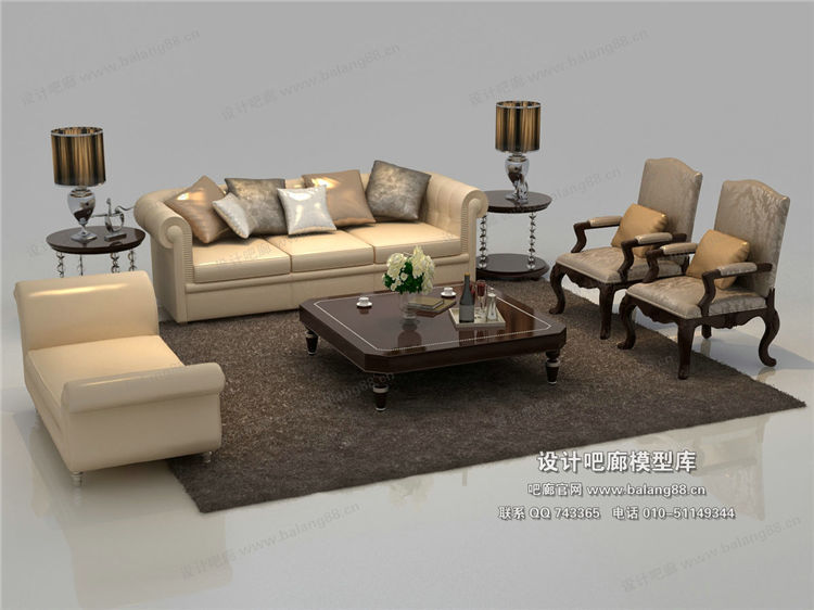 欧式风格沙发组合3Dmax模型 (62)-1