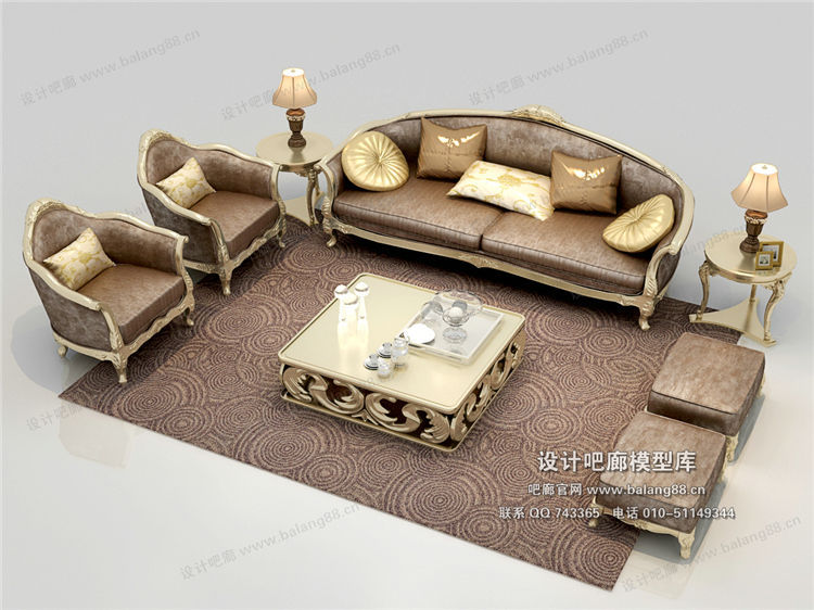 欧式风格沙发组合3Dmax模型 (68)-1