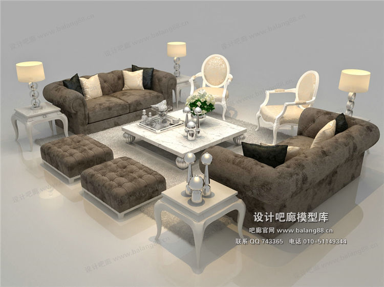 欧式风格沙发组合3Dmax模型 (71)-1