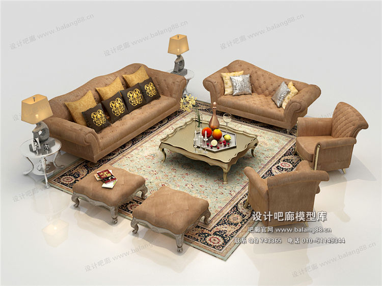 欧式风格沙发组合3Dmax模型 (72)-1