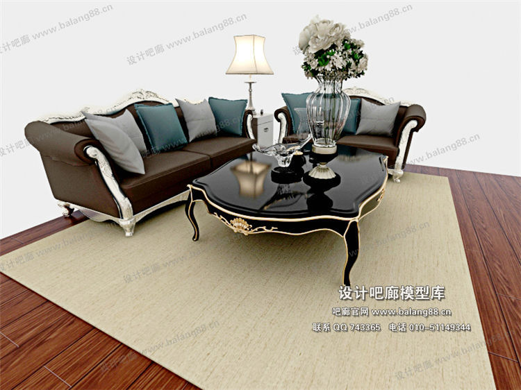 欧式风格沙发组合3Dmax模型 (99)-1
