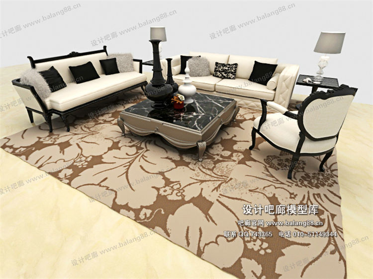 欧式风格沙发组合3Dmax模型 (100)-1