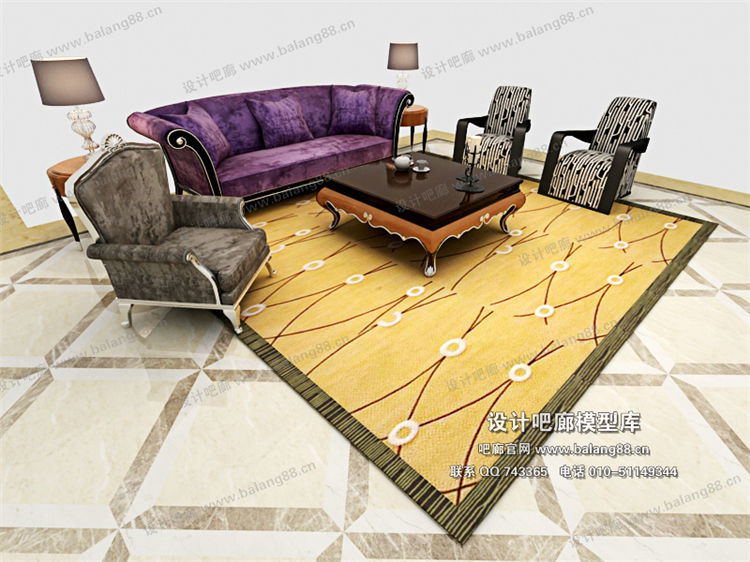 欧式风格沙发组合3Dmax模型 (105)-1
