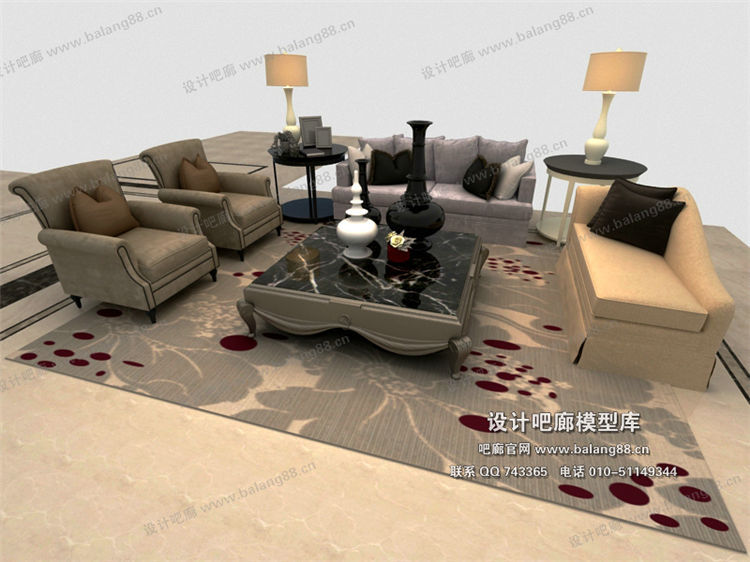 欧式风格沙发组合3Dmax模型 (109)-1