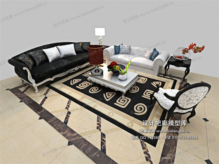 欧式风格沙发组合3Dmax模型 (111)-1