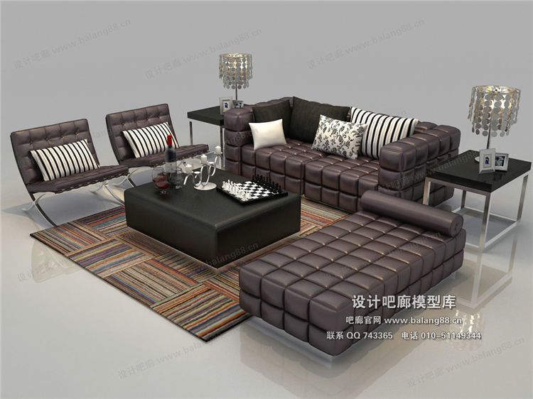 现代风格沙发组合3Dmax模型 (1)-1