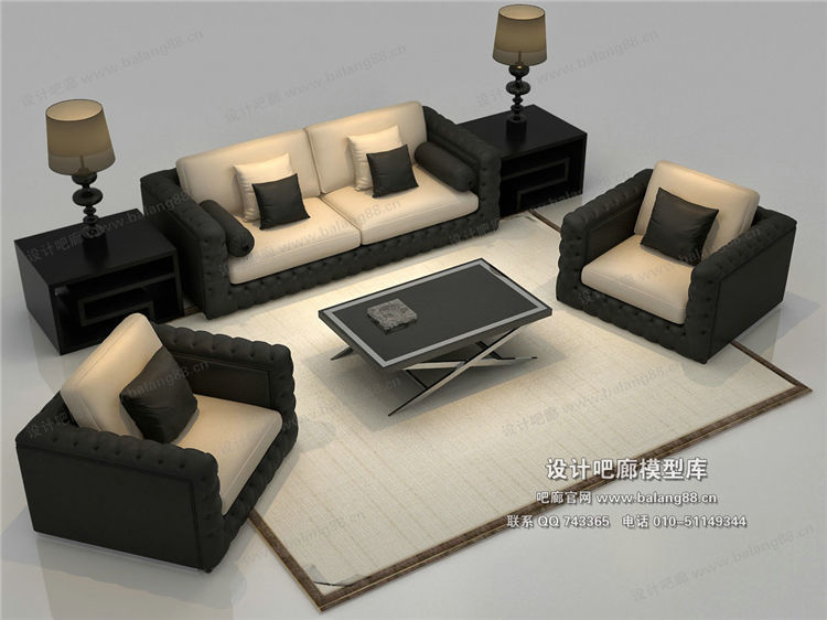 现代风格沙发组合3Dmax模型 (2)-1