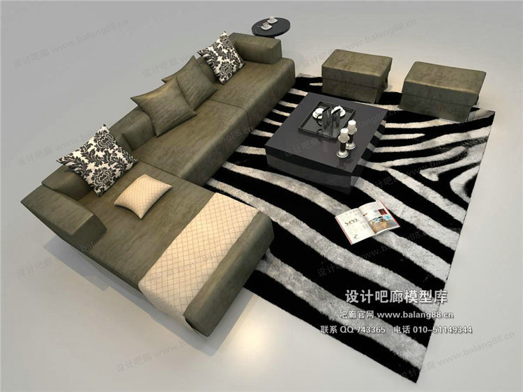 现代风格沙发组合3Dmax模型 (5)-1