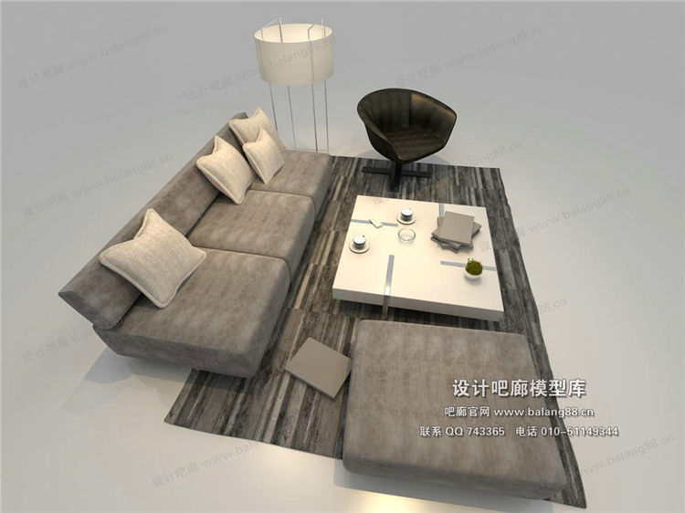 现代风格沙发组合3Dmax模型 (6)-1