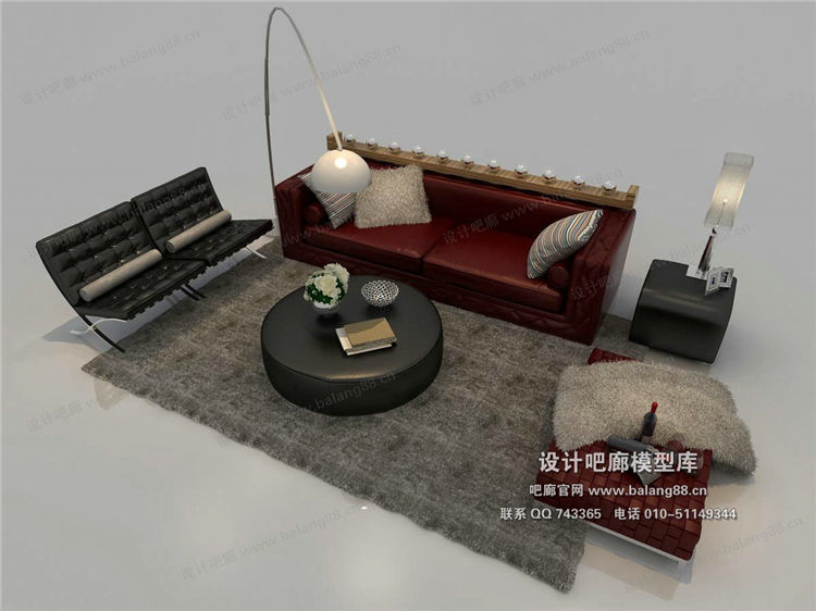 现代风格沙发组合3Dmax模型 (7)-1